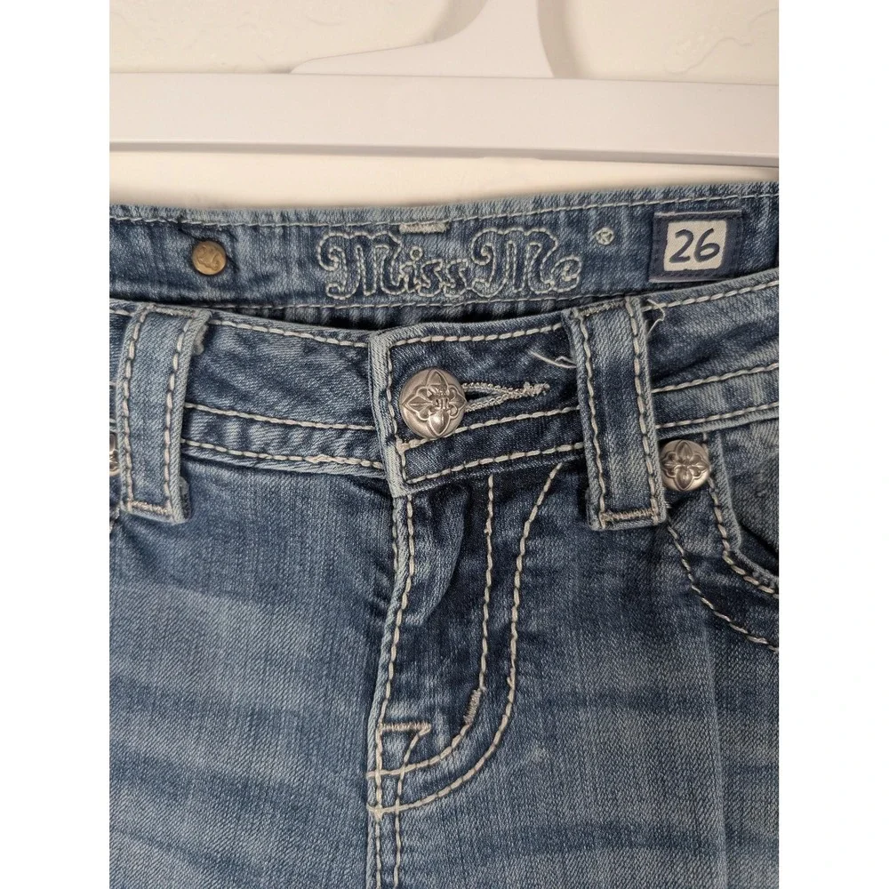 Miss Me Jeans Womens 26 Blue Skinny Stretch‎ Fleur de Lis Rhinestones JP578352